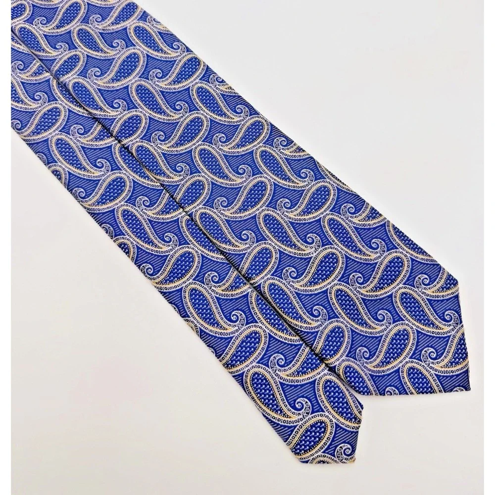 Paul‎ Frederick Silk Tie Men Navy 60Lx3W Paisley Jacquard Designer
